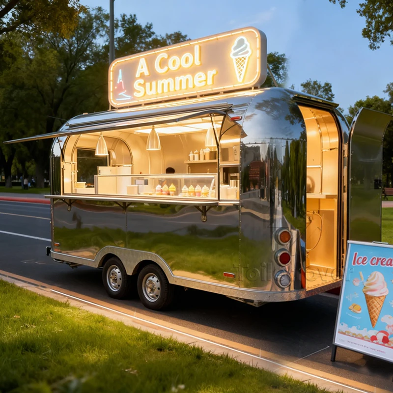 

Мобильный фудтрак из нержавеющей стали для уличной торговли, прицеп-фургон для фастфуда с окном для продажи, коммерческий фудтрак-прицеп