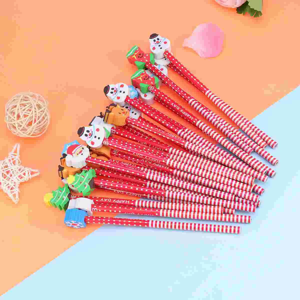 24 Pcs Pencil with Eraser Christmas Pencils for Kids Accessories Socks Cartoon Toddler Elder