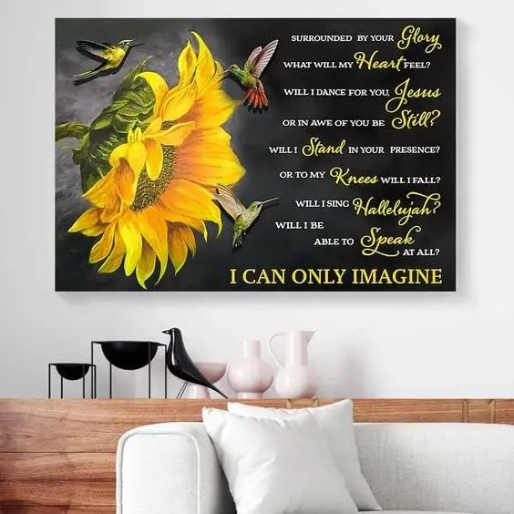 Metal Sign I Can Only Imagine Sunflower Hummingbird Vintage Kitchen Signs Wall Decor Aluminum Signs for Home Bars People