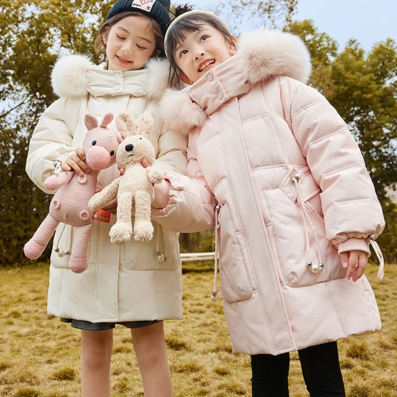 2024 Girls Down Coat Jacket Children's Clothing  Degrees Below Zero Cotton Thicken Velvet Winter Kids Windbreak Beige Warm Plus