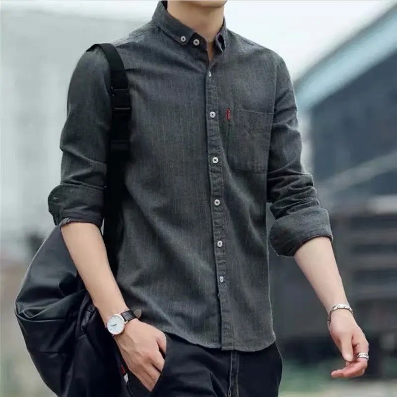 Men's Long Sleeve Shirt Lightweight Loose Fit Summer Business Striped Casual Wear Resistant Thin Oxford Cloth Polyester Fiber