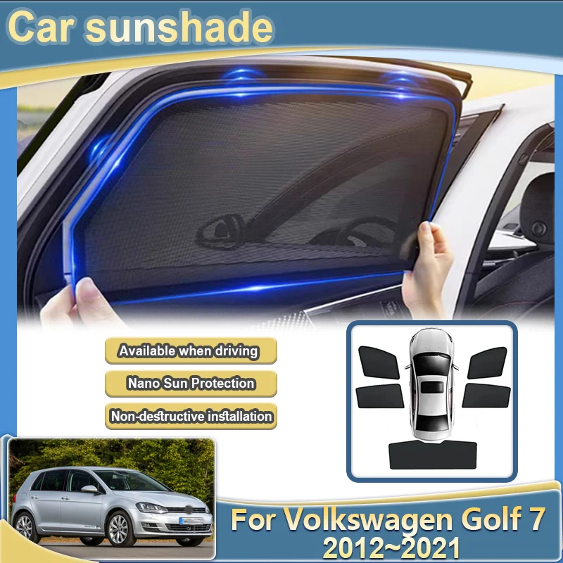 For Volkswagen VW Golf 7 Mk7 2012~2021 2013 2015 2017 2020 Car Sunshade Covers Sunscreen Visor Heat insulation Mesh Sun Shade