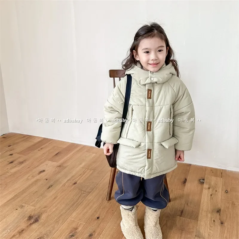 2023 New Girls Boys Autumn Winter Cotton Hooded Down Cotton Warm Loose All-match Fashion