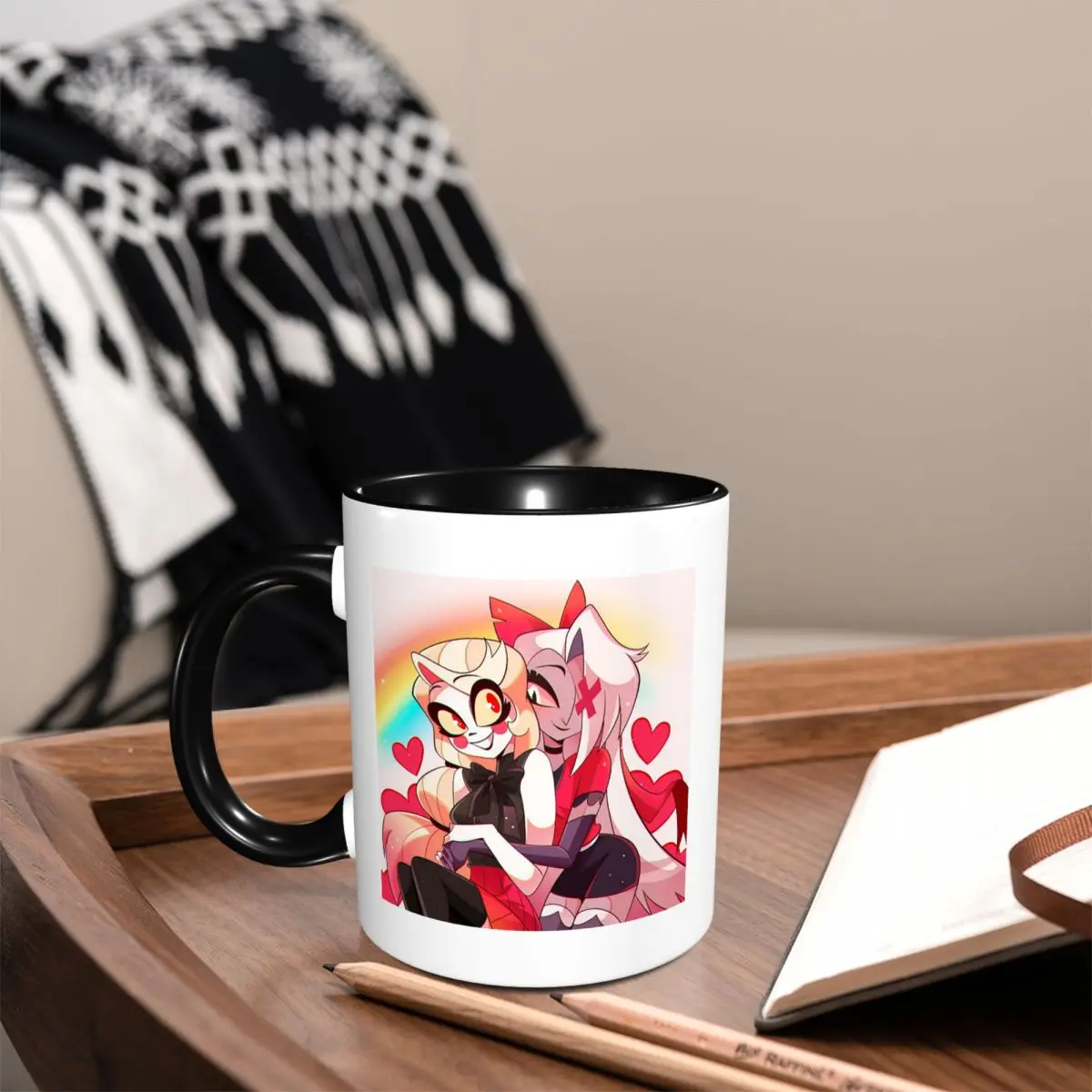 Charlie And Vaggie Valentines Hazbin Hotels Mug Funny Ceramic Coffee Cups Tea Mugs Milk Cup Drinkware Gift for Woman Man