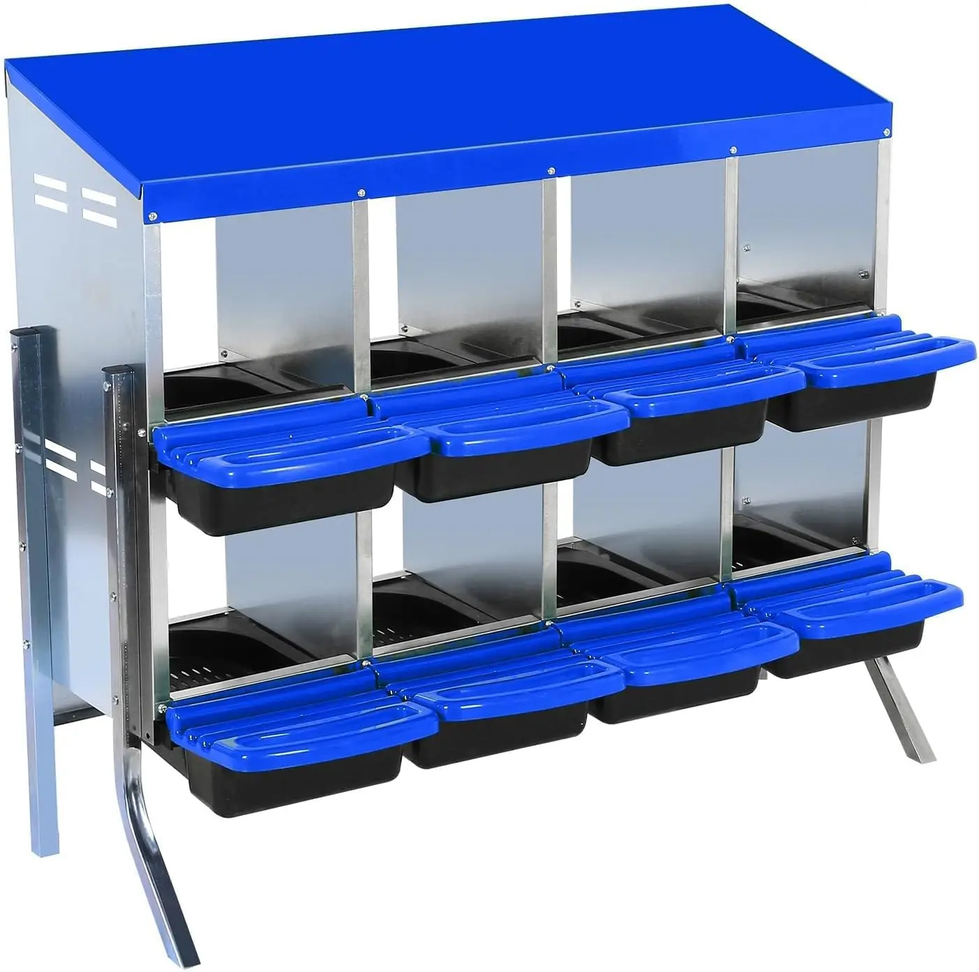 

Chicken Nesting Boxes, 8-Compartment Metal Egg Laying Box with Swing Perch and Rollout Egg Collection
