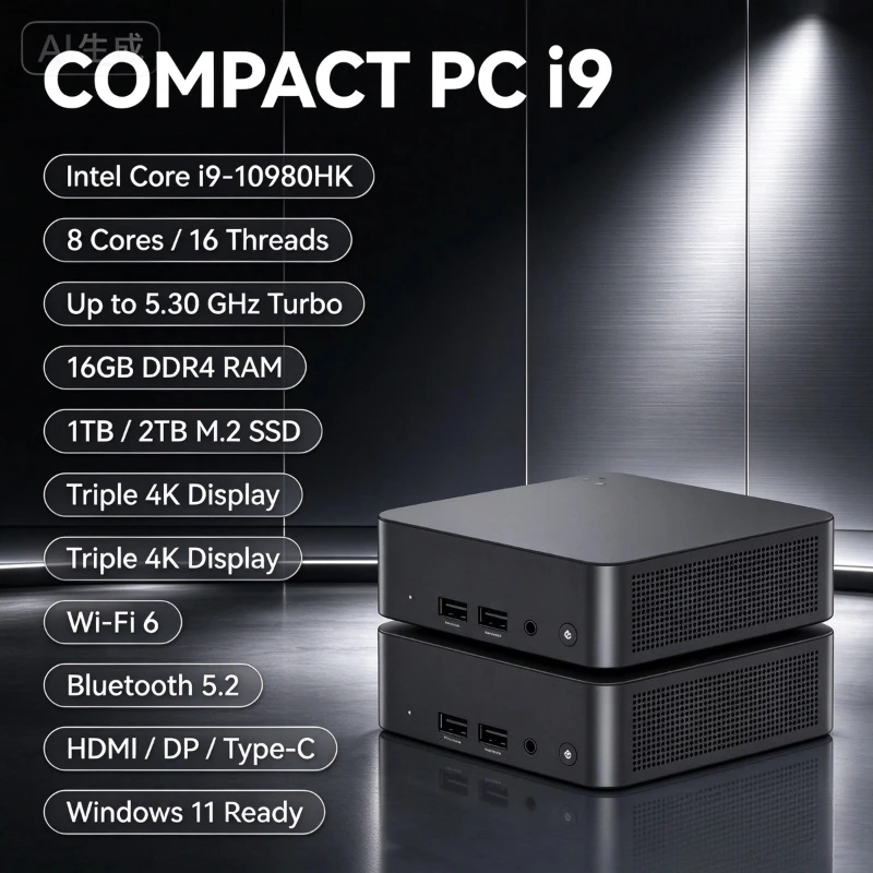 2026 Fast Mini PC Core i9 10980HK 16GB RAM Optional 1TB 2TB SSD WiFi BT5.2 4K HD Gaming Office Study Desktop PC