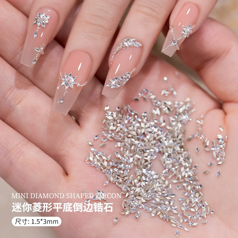 100/200 Stück Mini Nail Art Zubehör 5A Funkelnde Raute Zirkon Nail Art Strass Charms 1,5*3mm Schneeflocke Muster Nagel Dekor – Detail 5