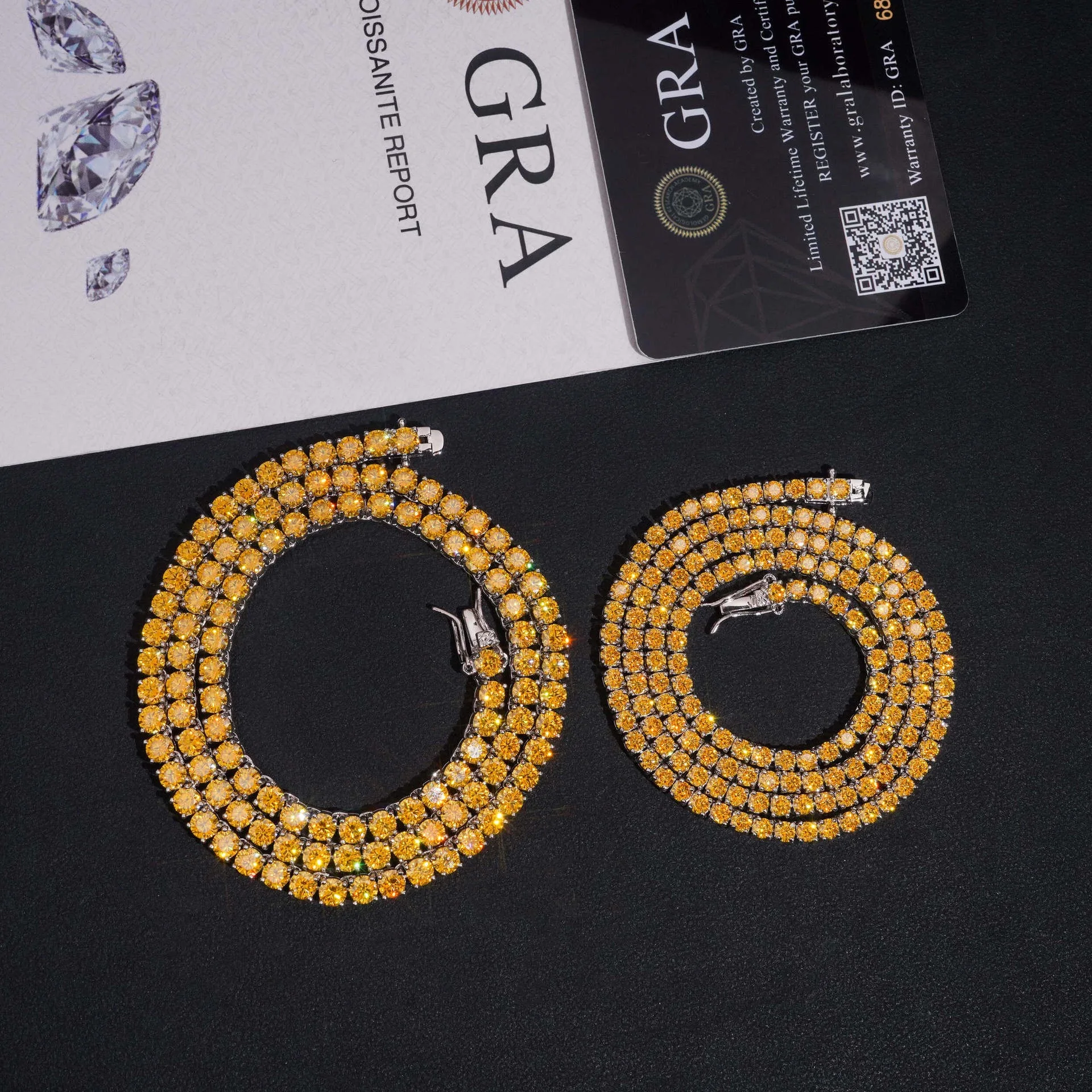 

Golden Yellow Moissanite 4mm Tennis Bracelet 925 Silver GRA Certificate