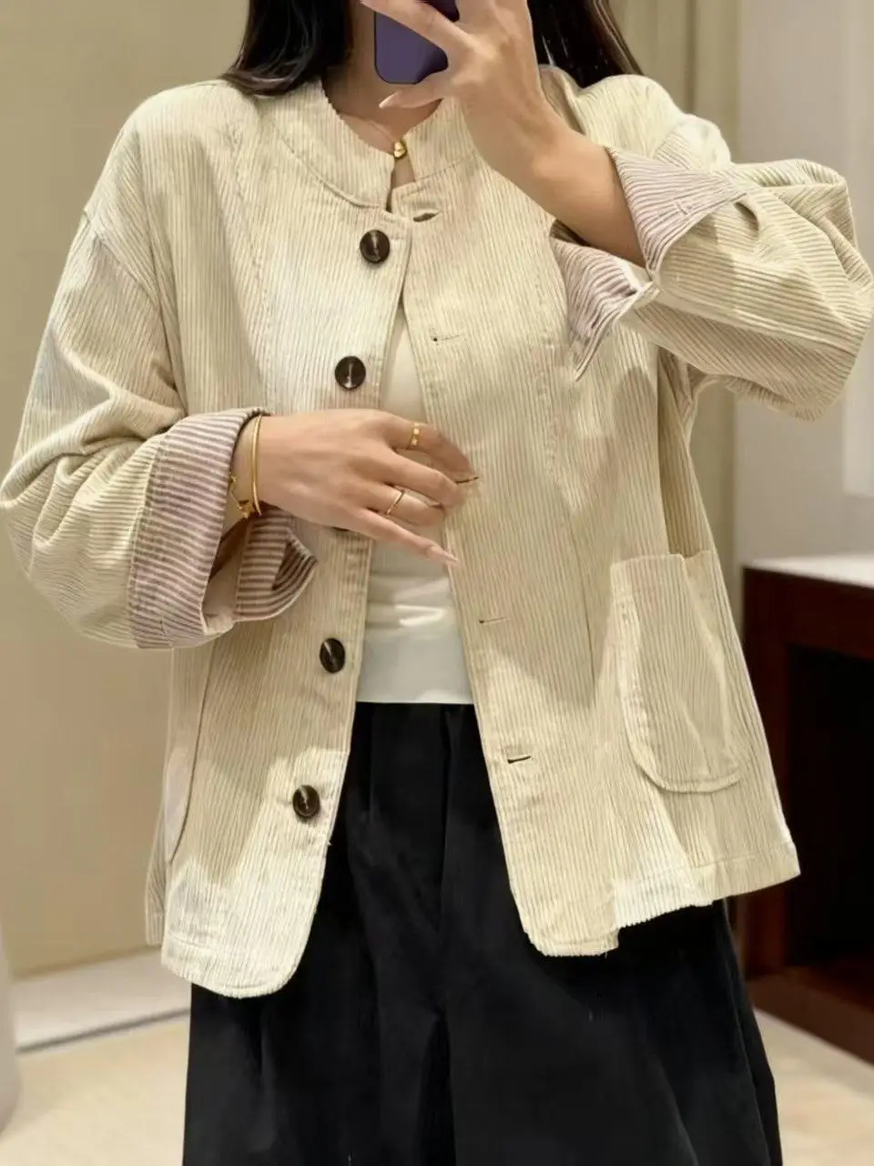 Retro terciopelo een ropa de abrigo holgada otoño 2025 diseño Casual Sle Long Sve abotonada abrigo de mujer Top cómodo