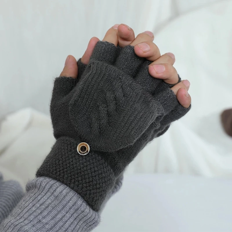 Wool Knitted Fingerless Flip Gloves Winter Warm Flexible Touchscreen Gloves for Men Women Exposed Finger Mittens Gloves Gifts