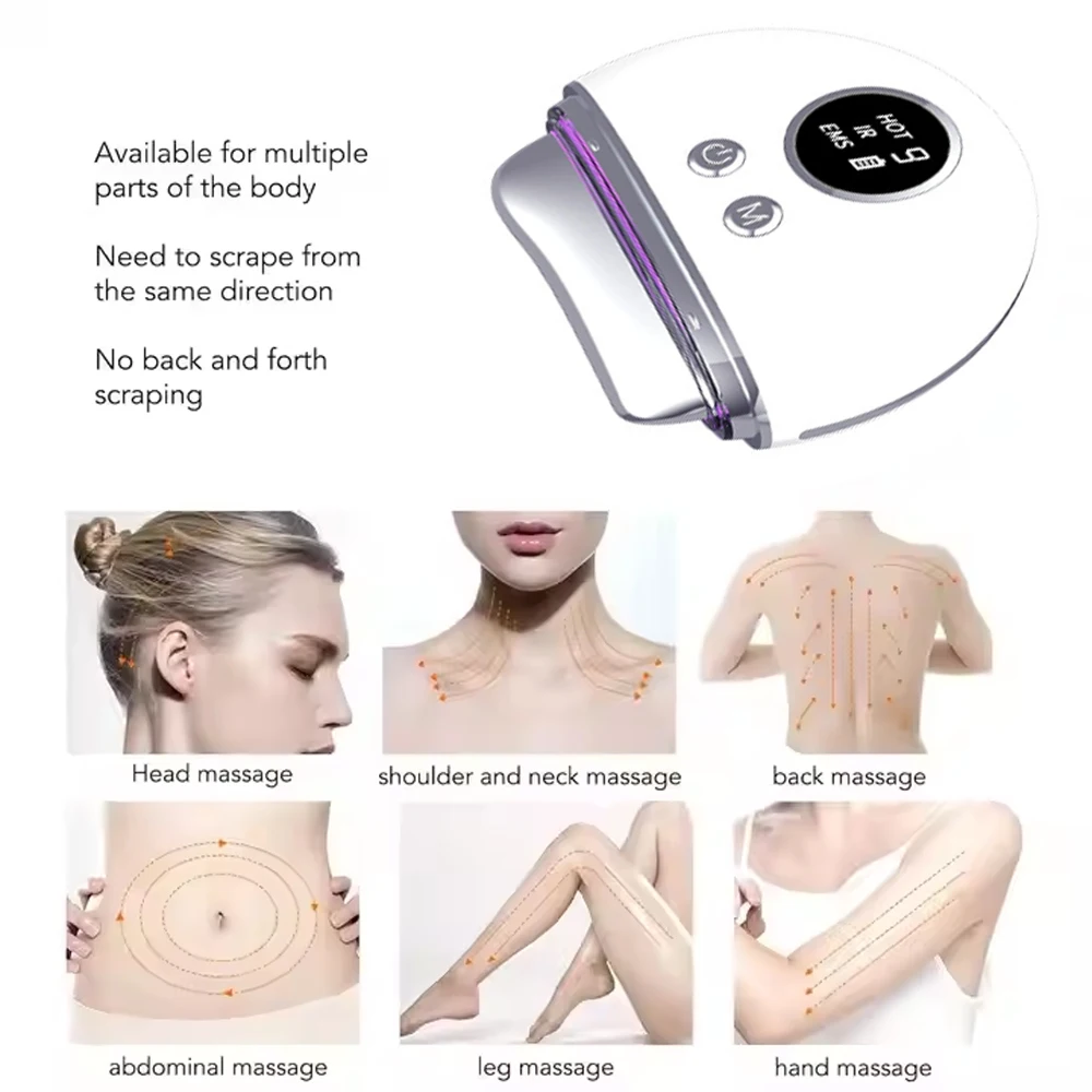 ไฟฟ้า Guasha นวด EMS อุปกรณ์ยกกระชับใบหน้าการบีบอัดร้อนการสั่นสะเทือนคอ Face Scraping กระชับผิว Anti-Aging อุปกรณ์