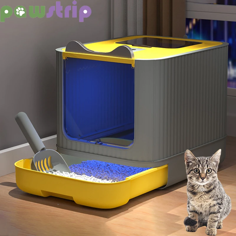 

Foldable Cat Litter Box Fully Enclosed UV Sterilization Cats Toilet Anti-Splashing Large Capacity Kitten Bedpan Cat Accessories