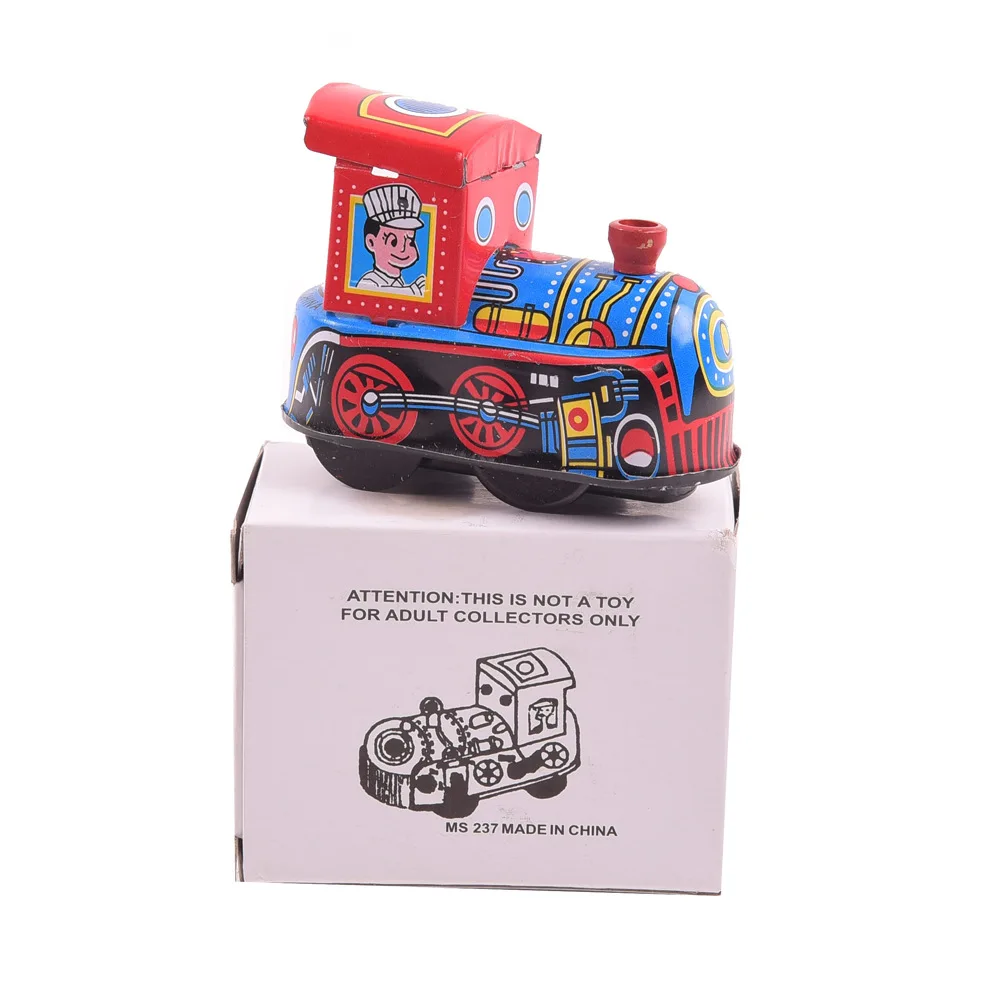 

[Funny] Classic collection Retro Clockwork Wind up Metal Walking Tin locomotive train robot recall Mechanical toys kids gift