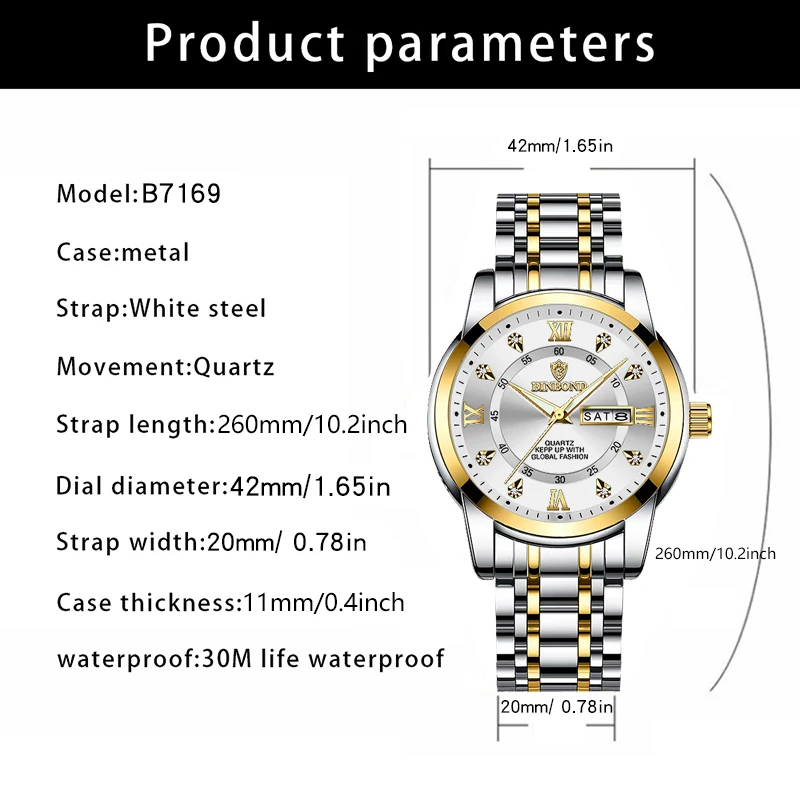 POEDAGAR ساعات عمل فاخرة للرجال تاريخ الأسبوع الفولاذ المقاوم للصدأ كوارتز رجل ساعة مقاوم للماء مضيئة موضة ساعة يد رجالية