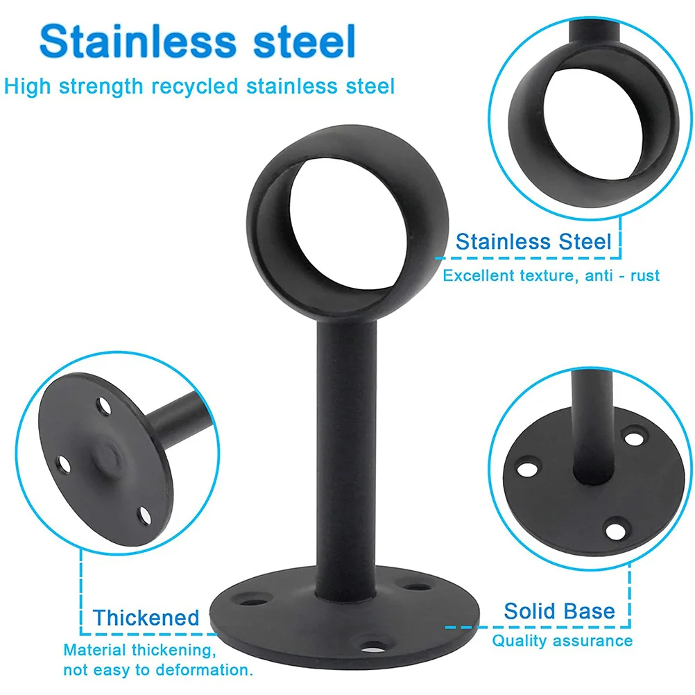 

1Set Stainless Steel Shower Curtain Rod Brackets Black Easy Install Home Curtain Rod Supports Accessories
