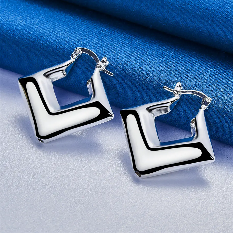 Elegant 925 Sterling Silver 30mm Delicate Polished Square Earrings for Women, Fashionable Wedding Gift Jewelry