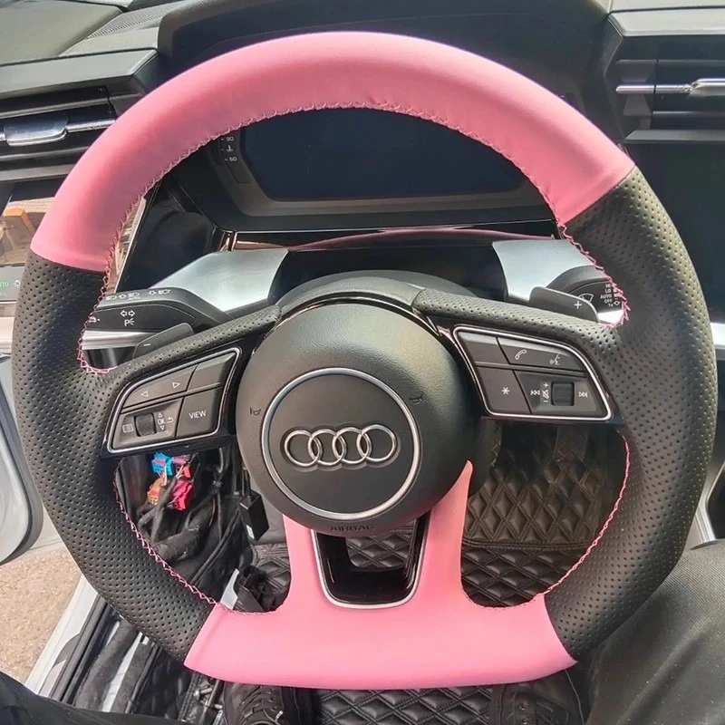 

Сшитый вручную черный, розовый чехол на руль из натуральной кожи, 100% подходит для Audi A1 8X A3 8V S3 A4 B9 S4 A5 Q2 2016-2022