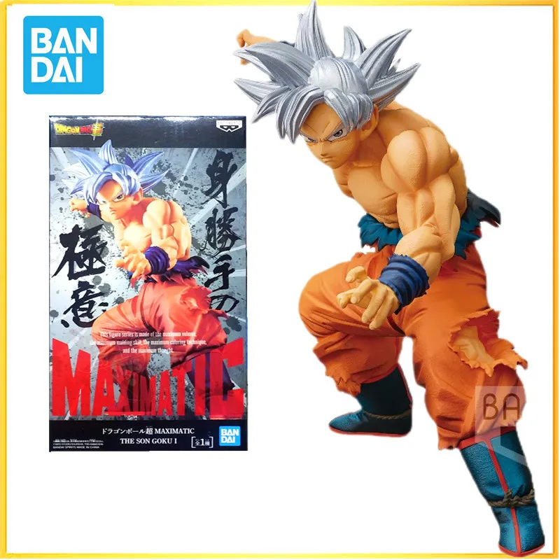 In stock Bandai Original Anime Figures Dragon Ball Super MAXIMATIC Son Goku Silver Hair Action Figure Collectible Model Toys