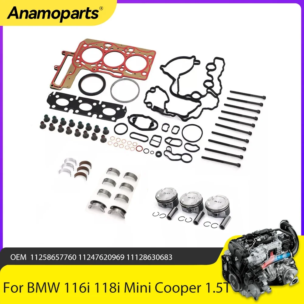 Engine Parts Overhaul Pistons Gaskets Rebuild Kit Fit 1.5 T For BMW 116i 118i X1 X2 Mini Cooper B38 1.5T 11258657760 2015-2021