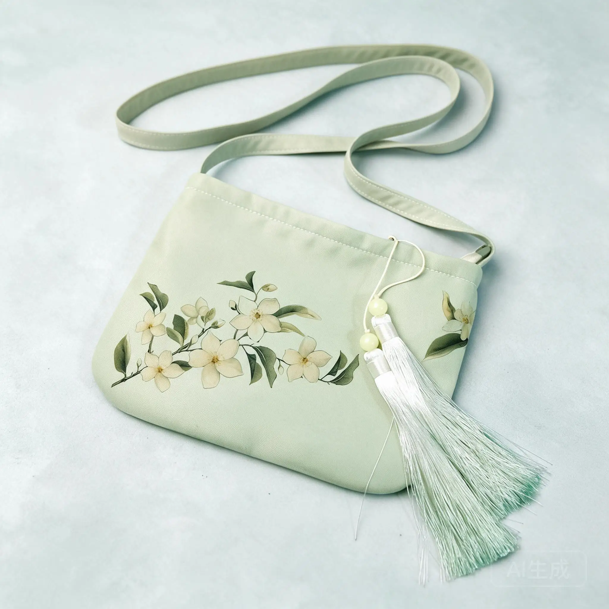Chinese Style Floral Print Envelope Crossbody Bag For Women Tassel Decor Lightweight Shoulder Purse For Daily Casual Hanfu Looks