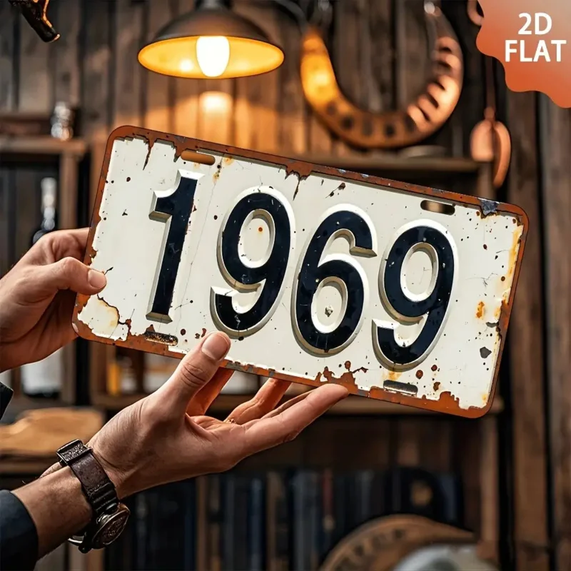 لافتة حائط معدنية 2D، قطعة واحدة عتيقة 1969 - فن ألومنيوم قديم مقاس 6 × 12 بوصة مع لمسة نهائية معدنية، ديكور بار منزلي ريفي #6