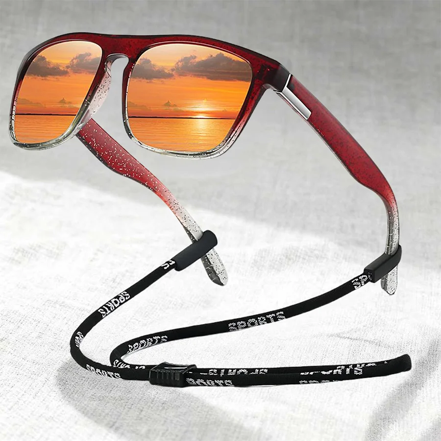 Moda vintage quadrado brilhante uv400 com corrente das mulheres dos homens pesca condução homem marca de luxo designer óculos de sol