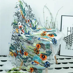 Custom women's Fabric Quality Embroidered Mesh Gauze Sewn Seaweed Flowers Lace Mesh Fabric Wedding Dress Dress Decoration