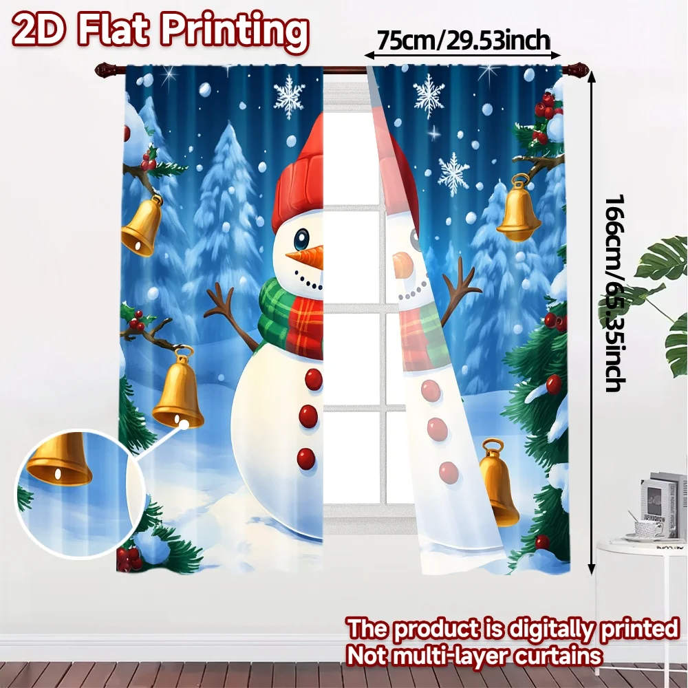 2pcs,Curtains Cute Snowman Winter Christmas Festive (2) Chic Chic Curtains Versatile Polyester Fabric Curtains Thermal