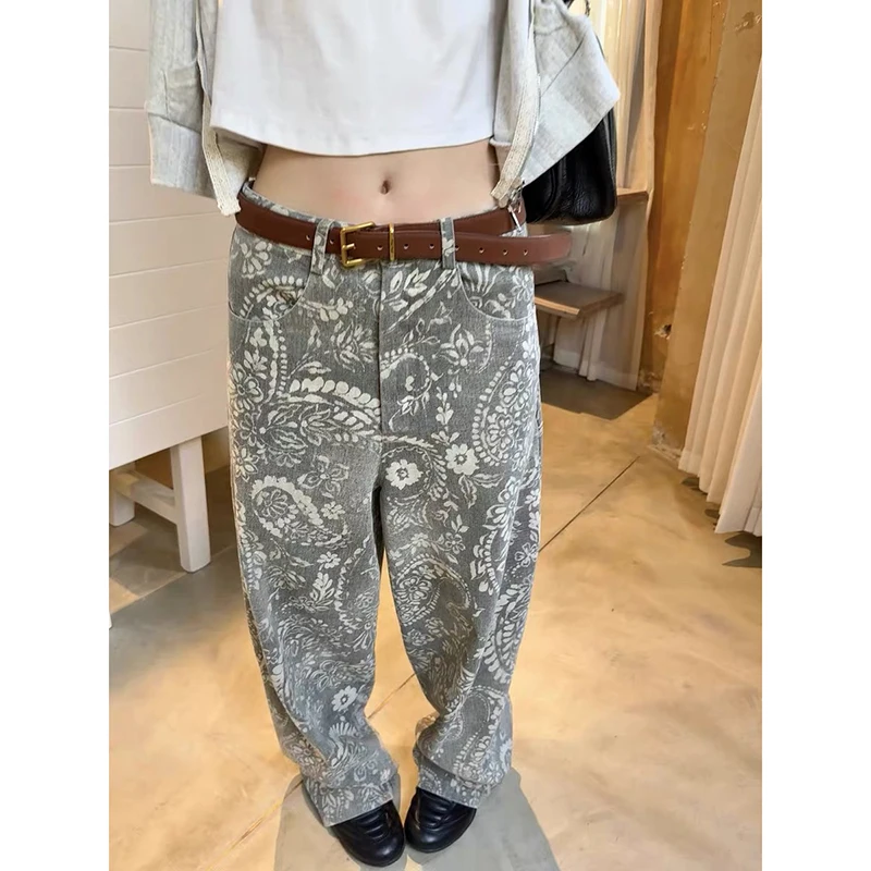 

ZHIZOU женские мешковатые джинсы цвета хаки Y2k с принтом, винтажные брюки большого размера в стиле Харадзюку, американский стиль 2000-х годов, джинсовые брюки-бойфренды, осень