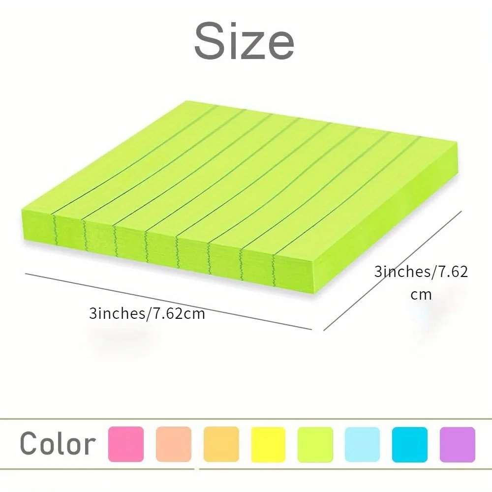 8 Pcs Lined Sticky Notes 3x3 in Bright Ruled Post Stickies Colorful Super Sticking Power Memo Pads,45 Sheets/pad