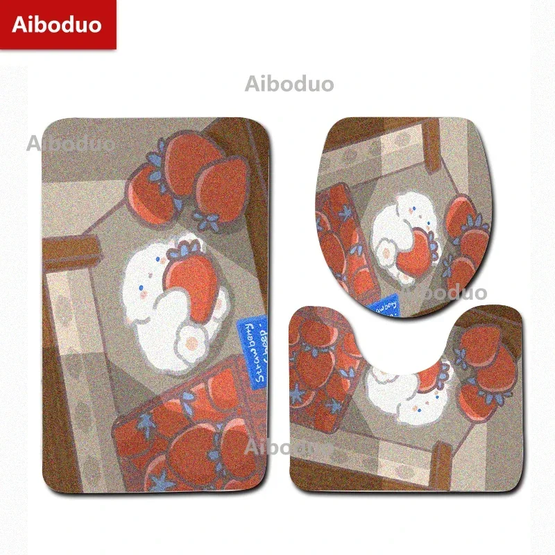 Cutie Strawberry Lamb 3pcs/set Toilet Lid Cover Set  Non Slip BathMat Restroom Rug Kawaii Home Decoration and Accessories Carpet