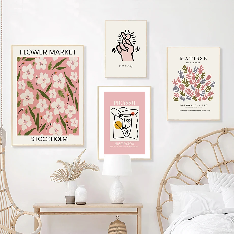 1 Stück – Abstrakte Boho Picasso William Morris Poster und Drucke Leinwandgemälde Matisse Wandkunst Bild für Wohnzimmer Café Ho