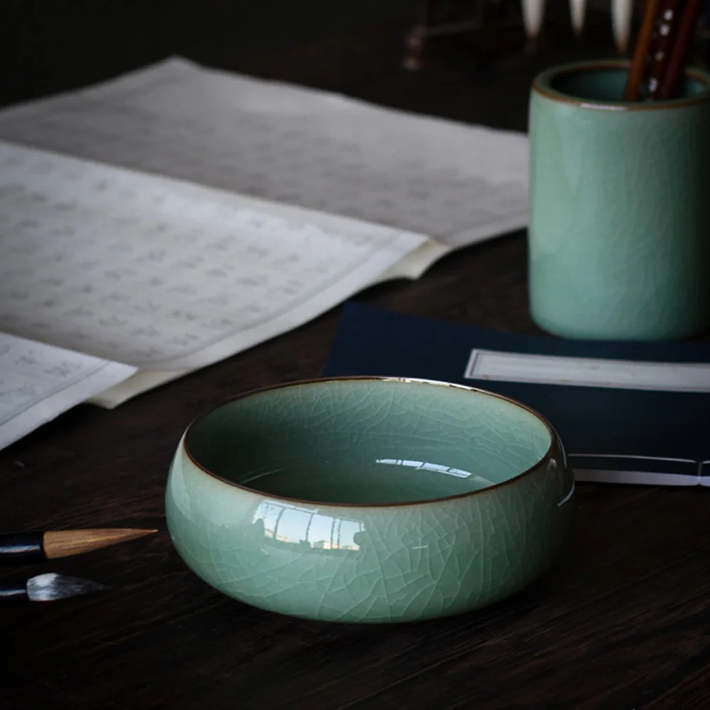 1Pcs Ink Brush Washer Made of High-Quality Celadon Material Tea Wash Bowl for Beginners Calligraphers Students Tea Lovers