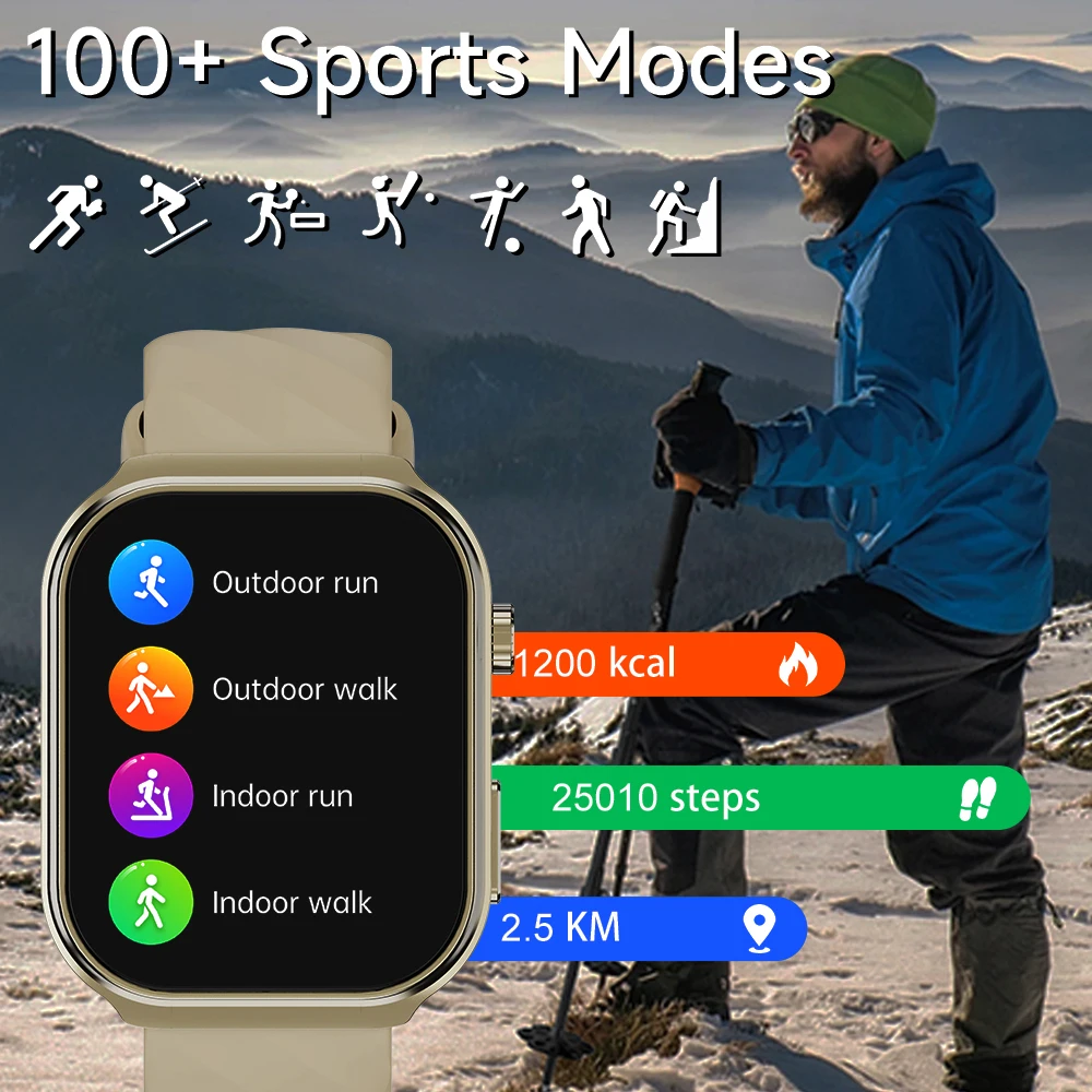 2024 New Smart Watch Heart rate  blood oxygen monitoring BT Call Flashlight Outdoor Sports Track Tracker Men\'s Women Smartwatch