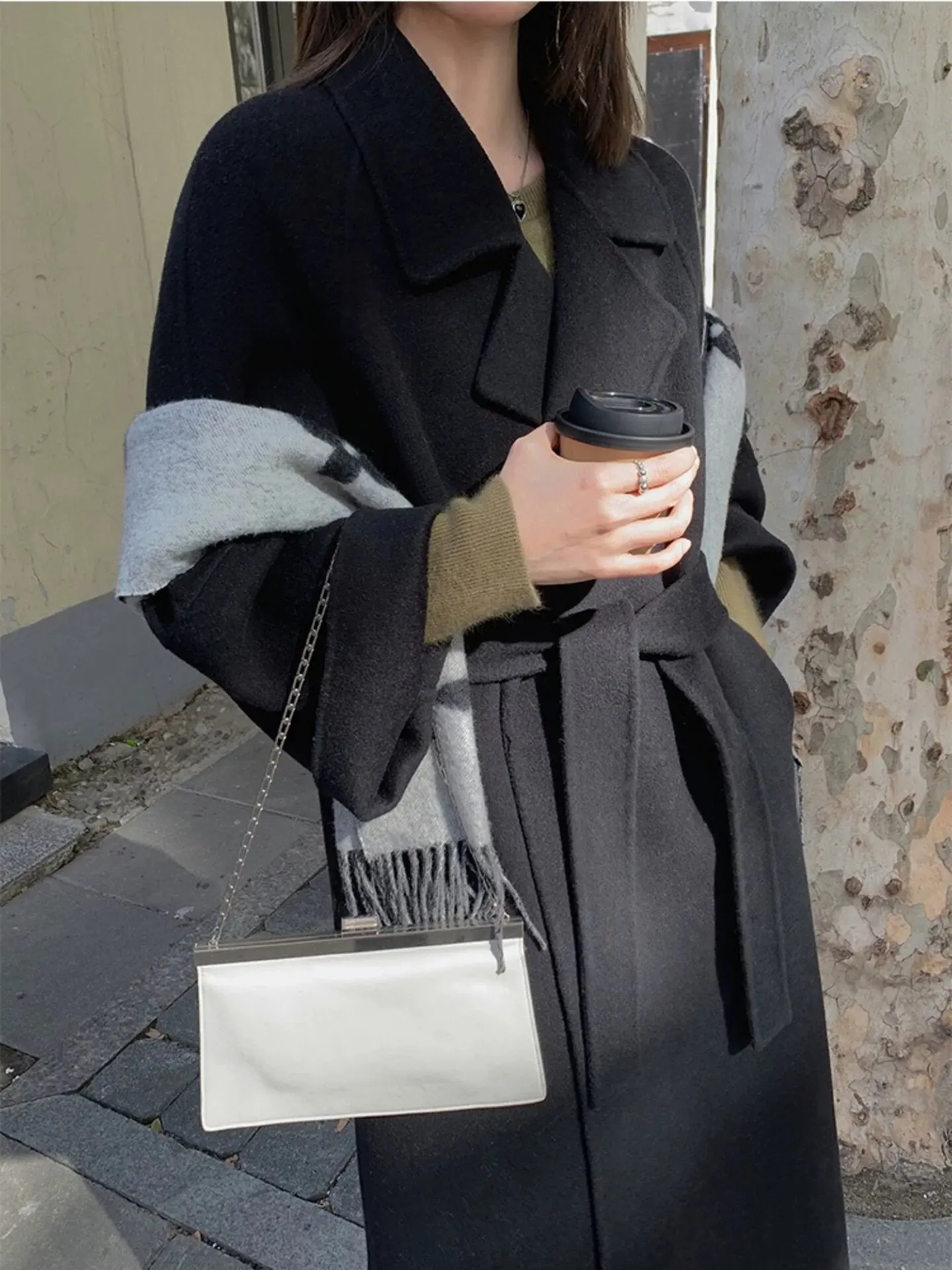 Black Double-sided Cashmere Coat Women's Medium and Long Small 2026 New Winter Fashion Waist Wool Coat