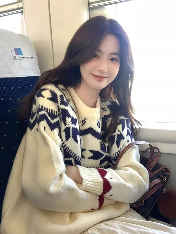 

Мягкий уютный пуловер с круглым вырезом Fufu, женский свободный вязаный топ для весны и осени, комфортный, с длинными рукавами, с круглым вырезом