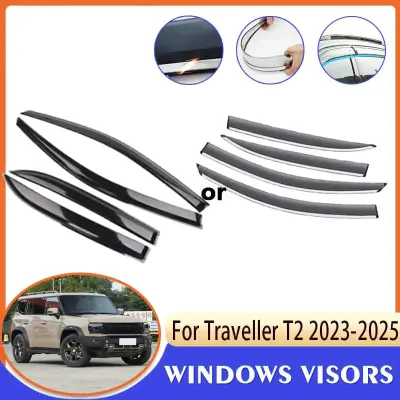 For Jetour Traveller T2 2023 2024 2025 Car Window Visor Windshield Rain Eyebrow Smoke Sun Guard Cover Deflector Auto Accessories