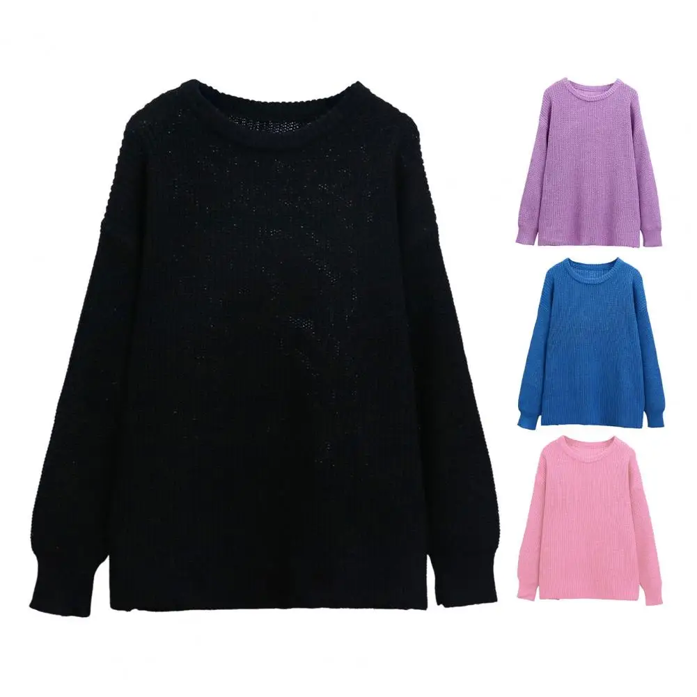

Fashion Knitted Round Neck Long Sleeved Solid Color Loose Fitting Pullover For Autumn And Winter Womens Casual And Versatile Top