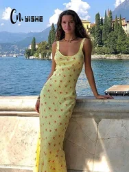 CNYISHE-vestido largo con tirantes florales para mujer, traje Sexy para vacaciones en la playa, moda de otoño