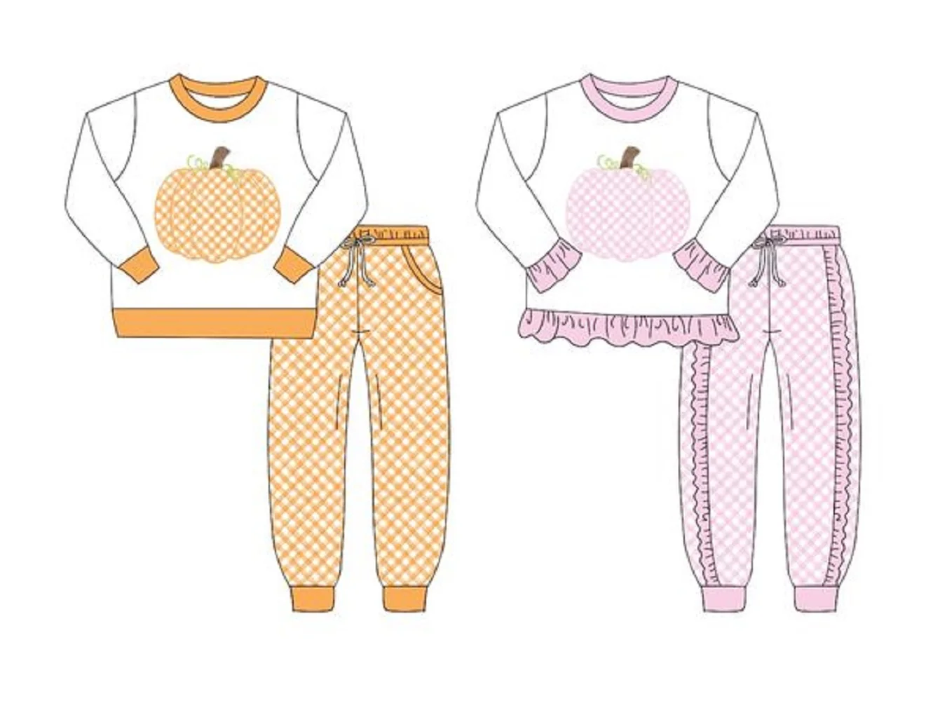 Newly designed children's orange series short sleeve clothing plaid pants suit newborn jumpsuit