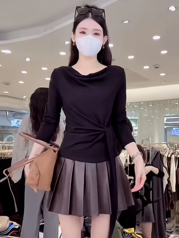 Damska koszulka T-shirt Sli round Ne Long Sve, modna, wysokiej jakości, codzienna odzież na sezon jesieni, oddychająca i wygodna.