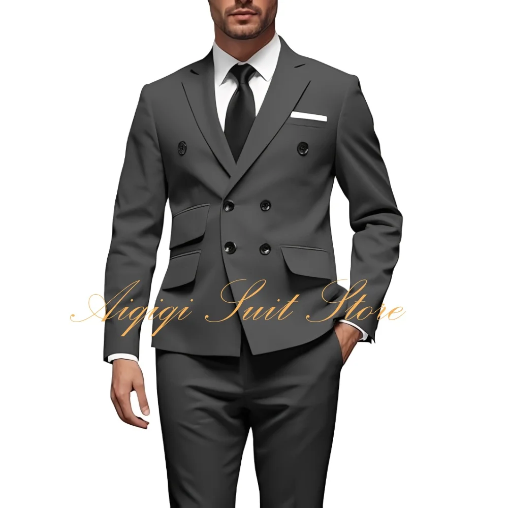 

Formal Men's 2 Pieces Suit Regular Fit Double Breasted Suit Men Notched Lapel Wedding Groom Suit Blazer Pants Sets Prom