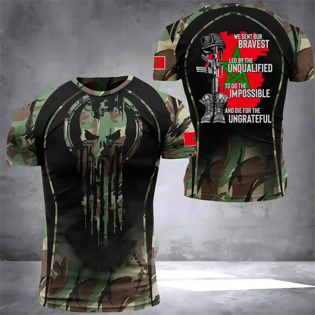 Morocco Flag 3D Print T-shirt For Man Casual Streetwear T Shirt Round Neck Short Sleeve Camouflage Plus Size Tee Shirts Tops