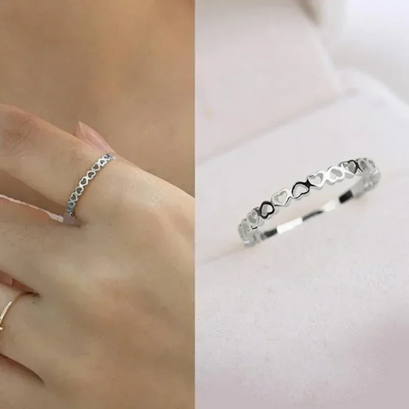 Hollow Hearts Finger Rings for Women 4Colors Available Daily Wear Exquisite Female Accessories Girls Gift Fashion Jewelry
