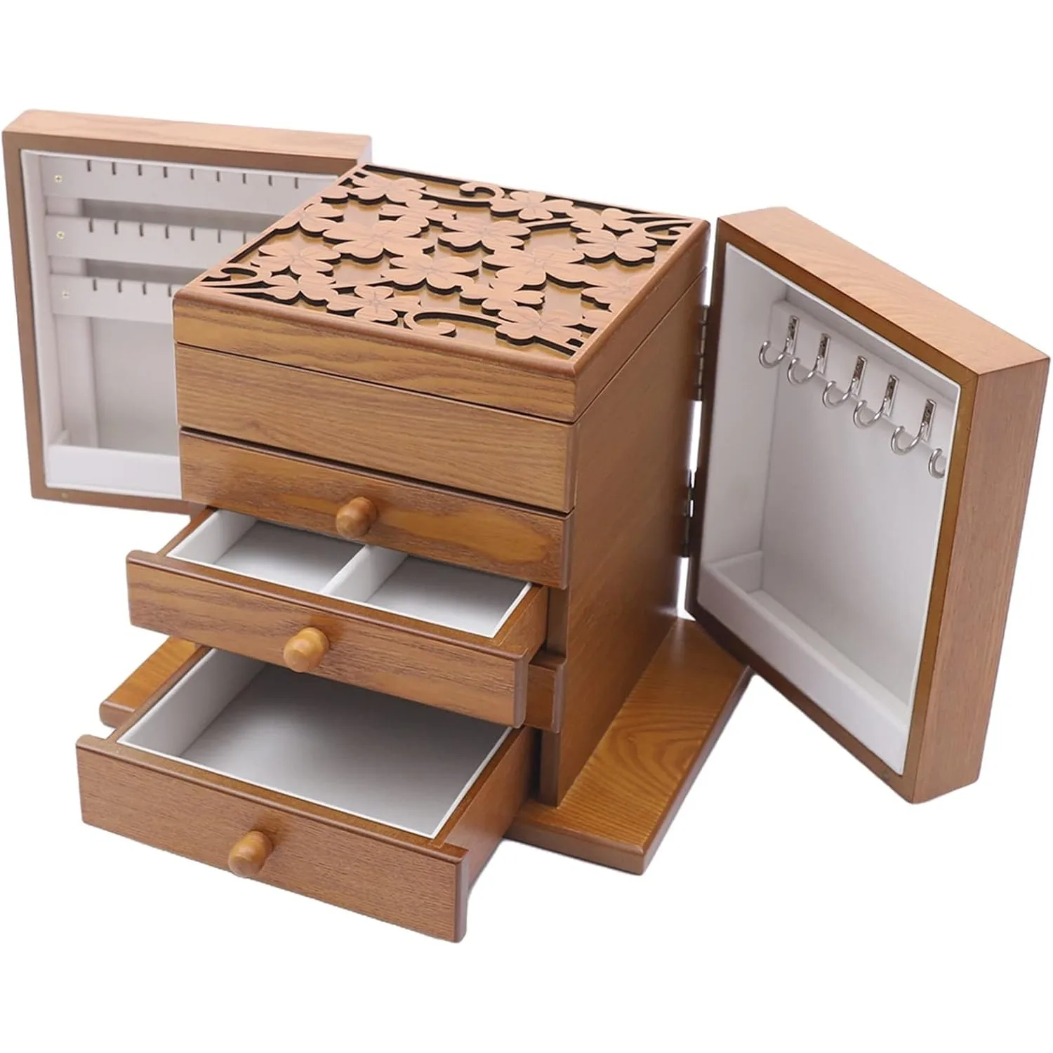 

Очень большая четырехлистная резная 5-слойная деревянная шкатулка для драгоценностей, шкаф для ювелирных изделий, шкаф, кольцо, ожерелье, подарочная коробка для хранения, органайзер