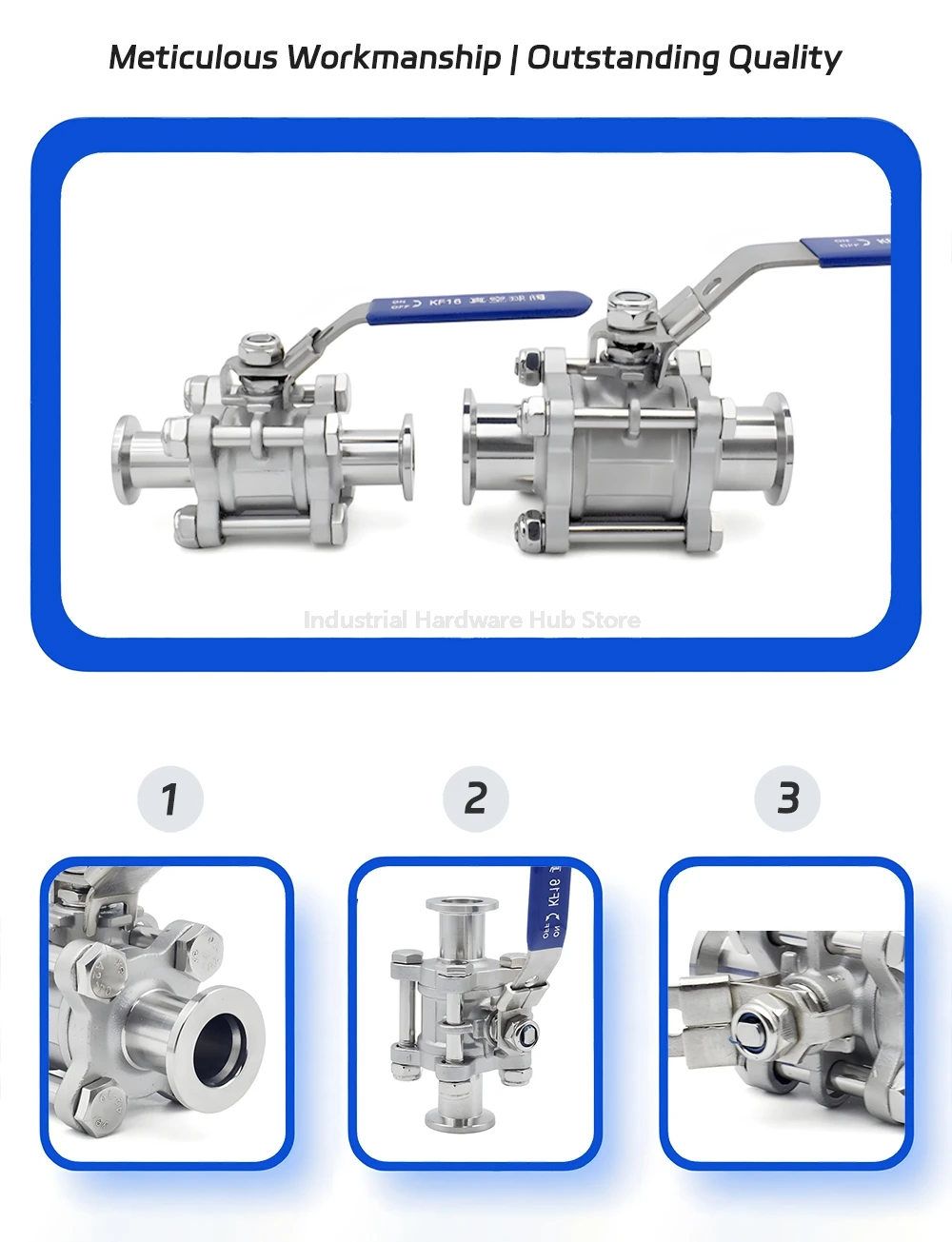 KF16 KF25 KF40 KF50 304 Edelstahl Sanitärflansch 3-teiliger manueller Hochvakuum-Kugelhahn, schnell zu installierender Vakuum-Kugelhahn – Detail 1