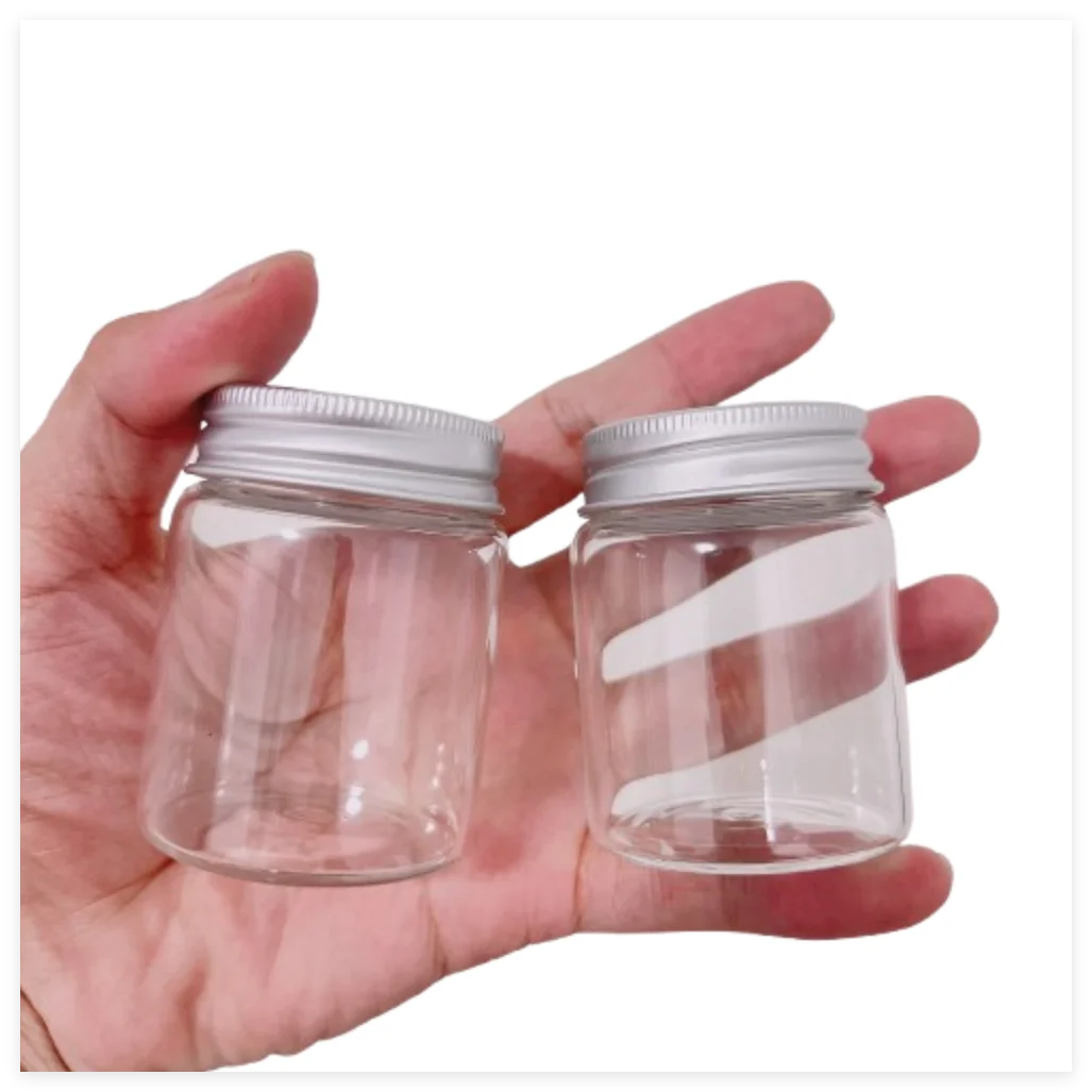 6 Pcs Silver Screw Cap Glass Jars 33×47×60mm 60ml small Glass Bottle Empty jars mini Jars DIY Craft Transparent empty Vial