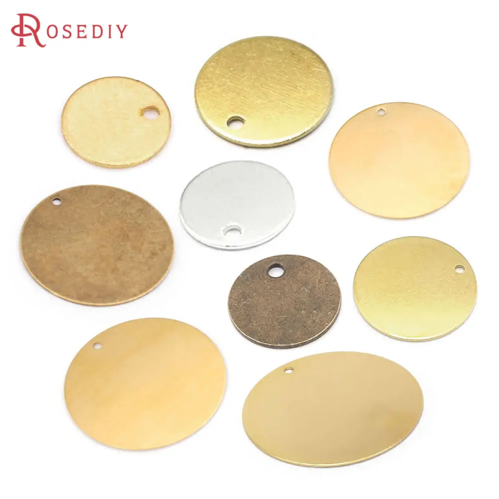8MM 10MM 15MM 25MM 35MM mosiężny okrągły dysk Charms wisiorki Diy materiały do wyrobu biżuterii naszyjnik kolczyki akcesoria dla kobiet