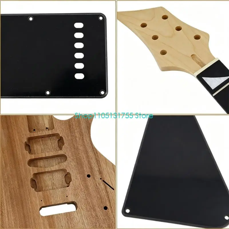K0EF Guitar Replacement Body and Neck Set Unfinished Wood Parts with Cover Plates for DIY Build Repair Modification and Finish