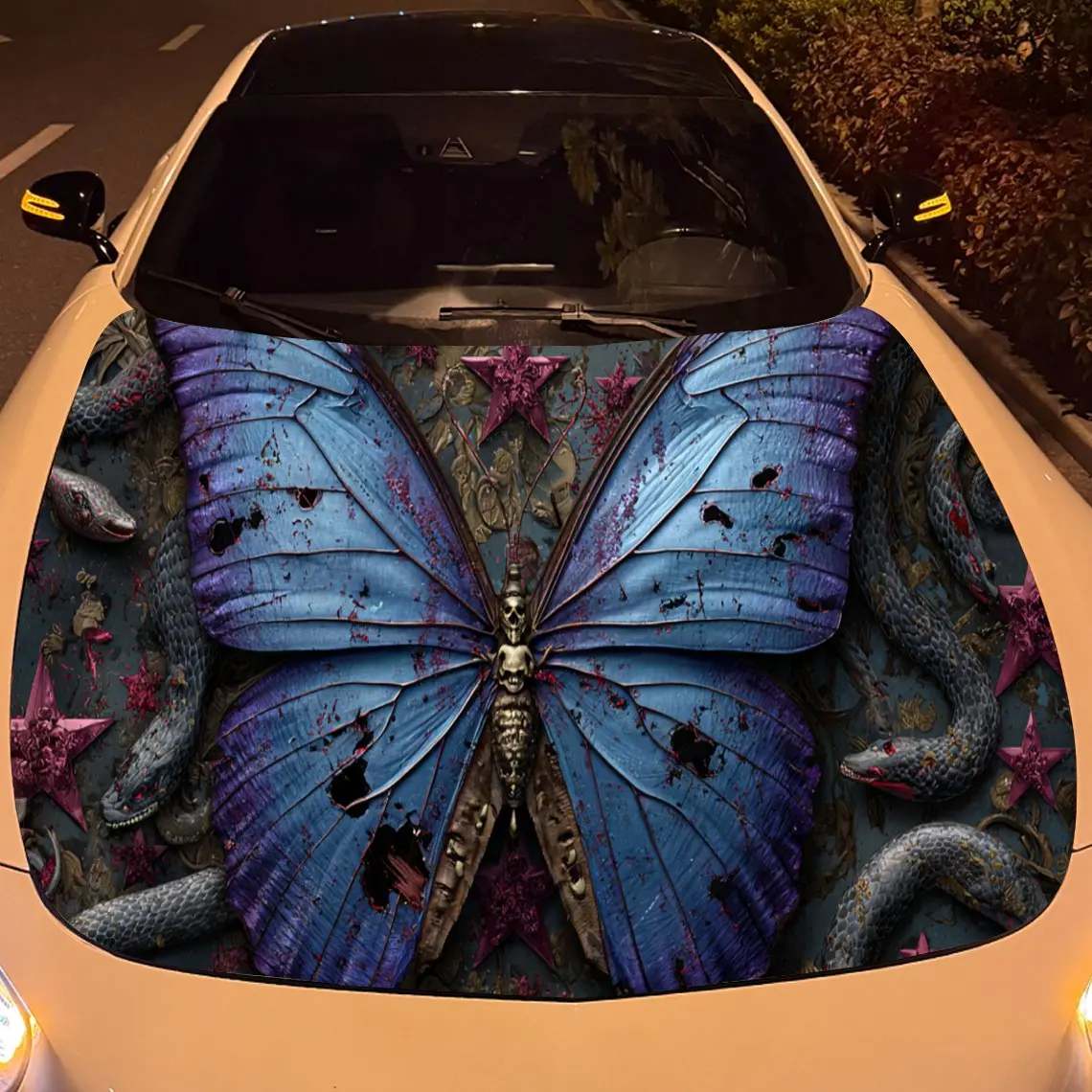 Striking Purple Butterfly Car Hood Stickers - Self-Adhesive, Waterproof and Durable Vinyl Wrap, Decorate And Protect Your Car, F view 5